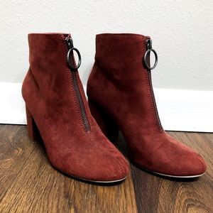 Front Zip Wine Colored Booties